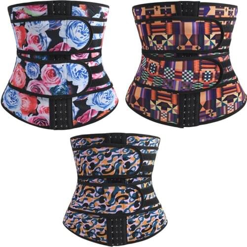 Waist Trainer Slimming Corset Women Floral-Print 2belt Hooks Soft Neopren Body Shaper Waist Cincher Tummy Compression Shapewear