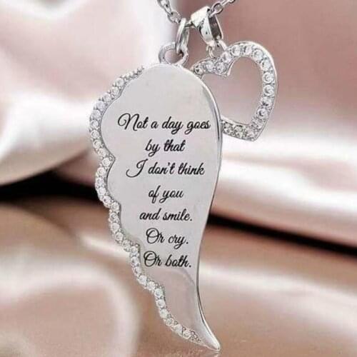 Vintage Angel Wings Heart Pendant Necklace Love Good Lucky Zircon Necklace Sweater Chain for Women Jewelry Lover Gifts