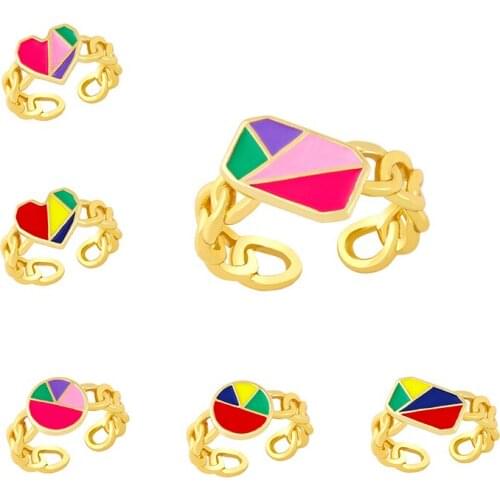 Hyperbole Irregular Puzzle Enamel Finger Rings Trend Colorful Dripping Oil Ring For Women Cocktail Party Jewelry Gifts