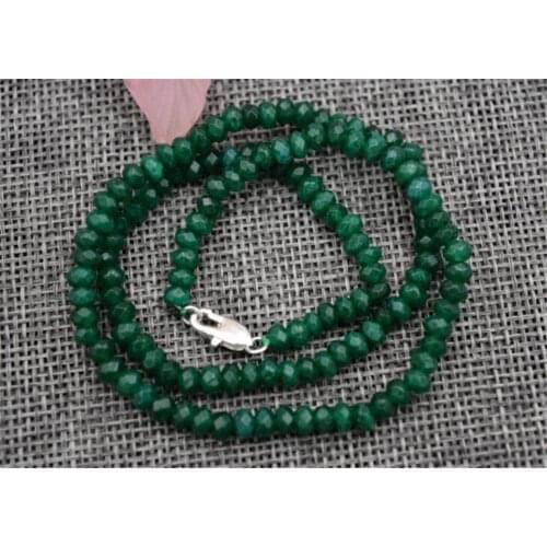 Jewelry Necklace 2x4mm Faceted Dark Emerald Handmade Gemstone necklace 18 Silver clasps Free Shipping