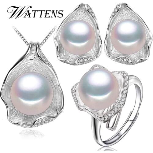 WATTENS natural Pearl Jewelry ,Jewelry Sets for Women Pearl Necklace/Earring/Rings Wedding Jewelry Set , Shell pendant design