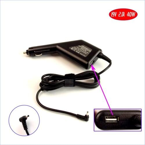 19V 2.1A 40W Laptop Car DC Adapter Charger + USB(5V 2A) for ASUS Eee PC Seashell 1025CE 1025C 1225B 1225C 1015PEG