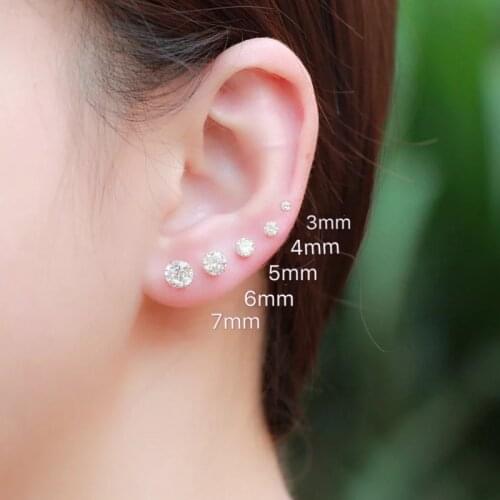 100% Sterling Silver Earring Classic Fashion 3mm 4mm 5mm 6mm Four Claws Diamond Stud Earrings For Women Men Gift Oorbellen