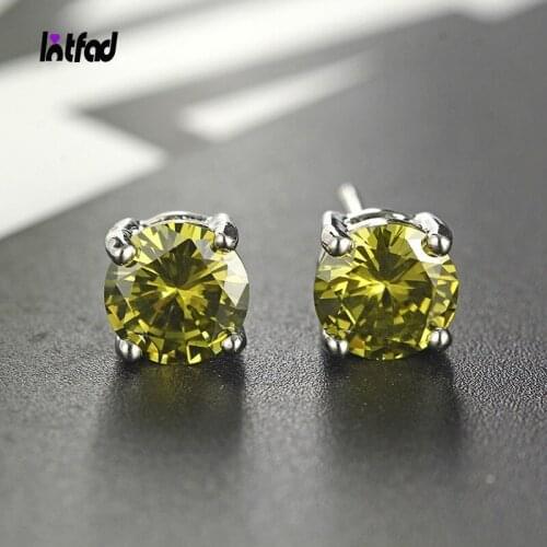 Classic 925 Sterling Silver Stud Earrings 7MM Black Color Round Zircon Earring for Women Fashion Simple Ear Jewelry