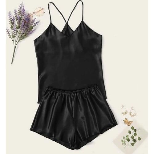 Women Underwear Pajamas Sexy Lingerie Sleepwear Satin Silk Pijama Lace Up Nightwear Shorts Pyjamas Home Suit Summer Pajama Sets