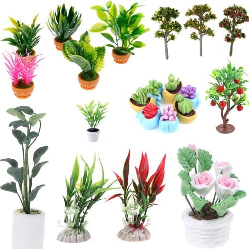 1:12 Dollhouse Miniature Mini Tree Potted For Green Plant In Pot Doll House Furniture Home Decor Simulation Potted Plants