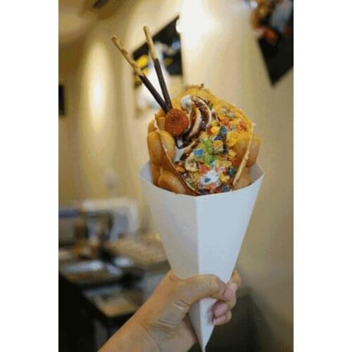100pcs egg waffle paper cup package paper holder Disposable crepe holder triangle shape French Fries Popcorn Kraft paper box