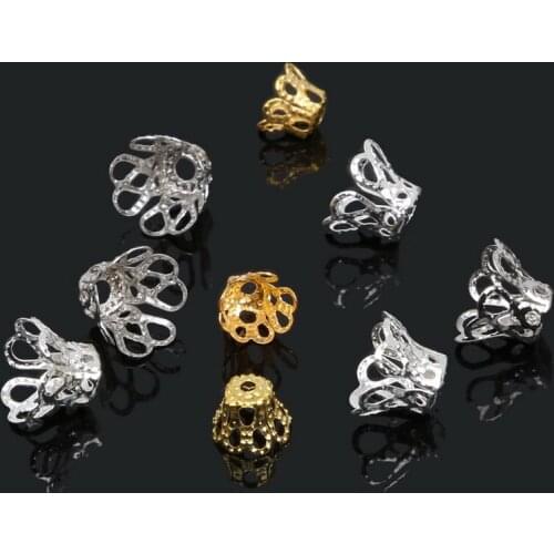 100pcs/lot Silver Plated Gold Color Rhodium Plated Flower Bead Caps 6x8mm Findings DIY Jewelry Accessories