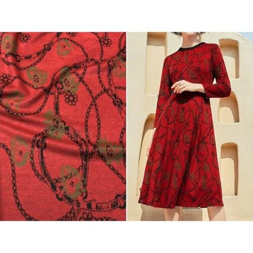 180cm Wide Suli Mink Fur Stretch Knitted Fabric New Autumn Chain Geometric Printing High-End Cheongsam Dress Cloth