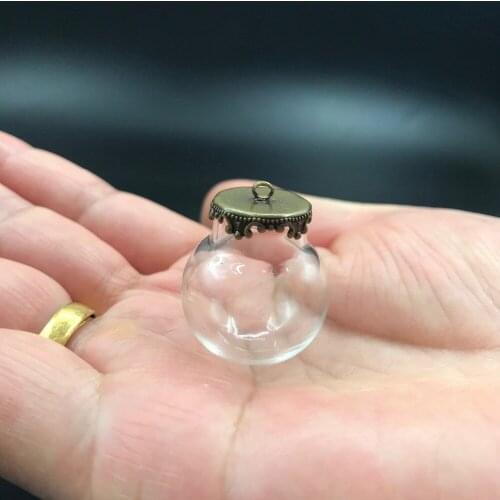 25x15mm empty glass globe bronze color crown button base set glass globes set glass vial pendant necklace glass cover orbs decor