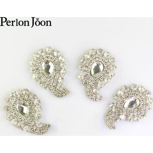 5pcs DIY silver iron on crystal leaf rhinestone patch glass hot fix applique decoration shoes wedding dress accessories TJ 064