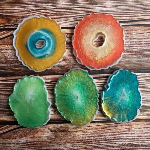 5pcs/set Agate Coasters Resin Casting Mold Silicone Jewelry Making Epoxy Mould Craft Tools
