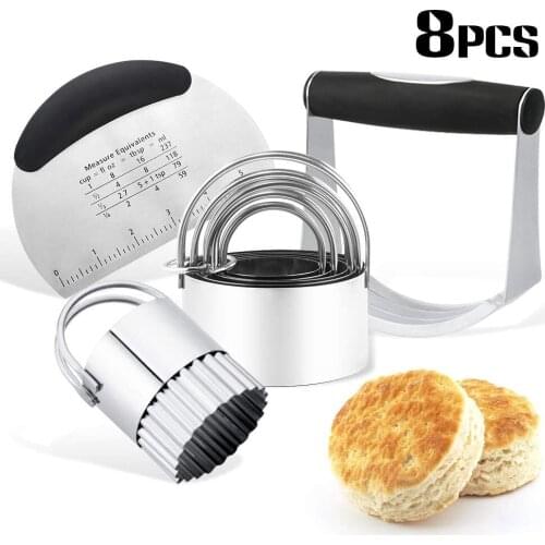 8Pcs Stainless Steel Dough Baking Tools Set With 1Pcs Dough Cutter Scraper 1Pcs Pastry Cutter 6Pcs Cookie Cutter For Kitchen