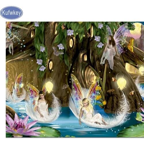 Feather cartoon fairy Diamond Painting full square Round drill Cross Stitch Mosaic Diamond Embroidery Rhinestone home decoration