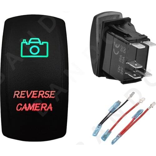 Car Boat RV REVERSE CAMERA Rocker Switch Illuminated Green&Red Led Laser Etched SPST ON-OFF，Camping Accessories,Jumper Wire Set
