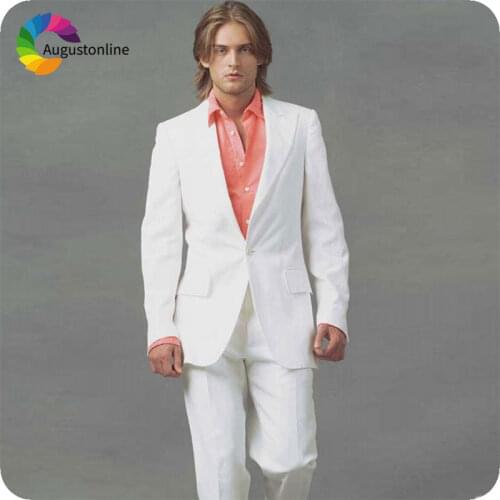 White Mens Wedding Suits Slim Fit Groom Tuxedos Wide Peaked Lapel 2Piece Terno Masculino Costume Homme Mariage Man Blazer Jacket