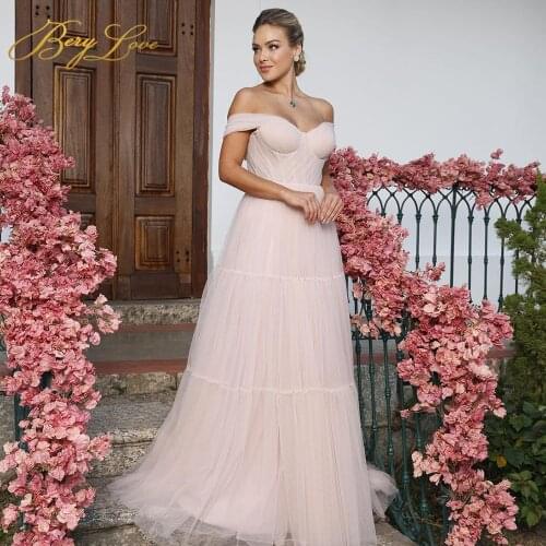 Berylove Tiered Tulle Party Gown Off the Shoulde Long Prom Dress Elegant Ruffle Sweetheart Evening Dresses vestidos de promoción