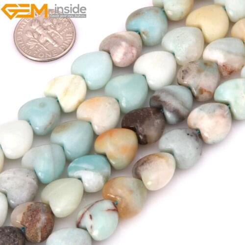 Gem-inside 12mm Natural Stone Beads Heart Shape Amazonite Beads For Jewelry Making Beads 15'' DIY Beads Bracelets For Women