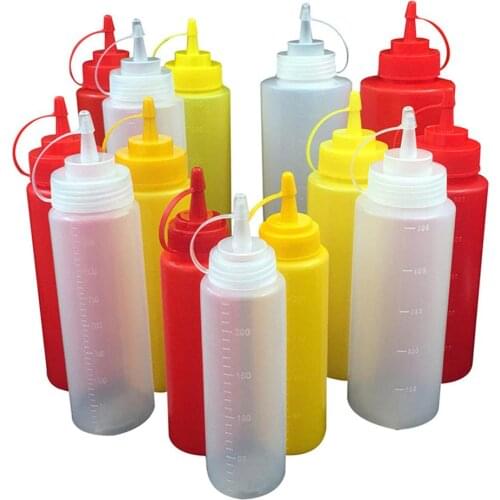 Condiment Squeeze Bottles Sauce Squirt Bottle with Twist On Cap Lids Ketchup Mustard Mayo Hot Sauces Oil Bottles Kitchen Gadget