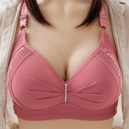 Plus Size Push Up Lace Bra for Women Big Breasts Solid Wire Free Intimate Brassiere Sexy Bralette Top Seamless Womens Underwear