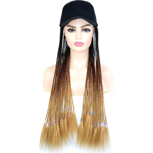 Long Synthetic Hair Wig Twist Braids With Baseball Hat Cap Black Brown Ombre Color