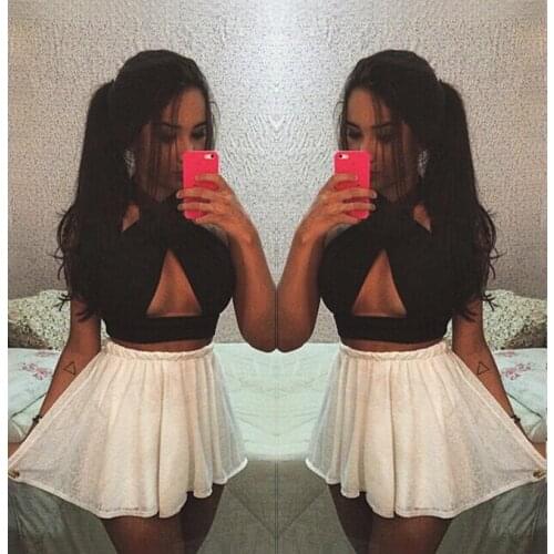 Women Sexy Vest Strappy Cross Over Front Cut Out Halter Neck Sleeveless Backless Crop Top Bandage Women Tops S-XL