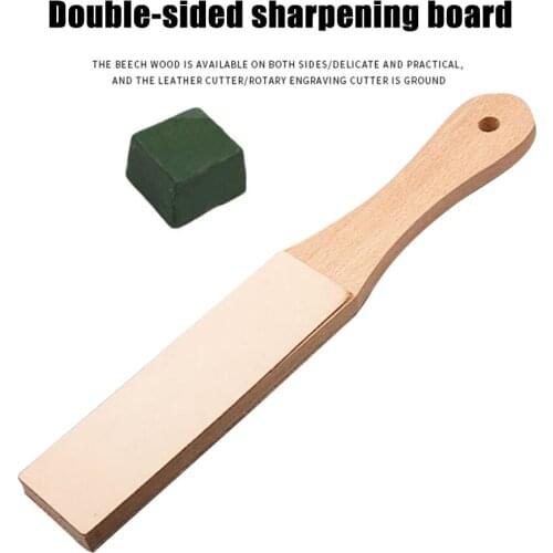 Double-Sided Dual-Purpose Leather Sharpening Board Sharpener with Wooden Handle Hand-Polished Plate Household Knife Sharpening