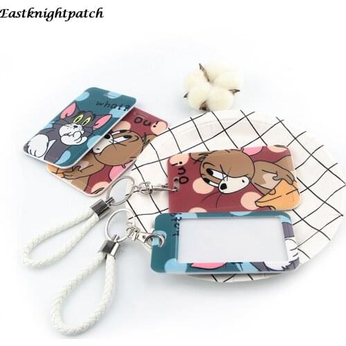 E2828 Cartoon Cat and Mouse Lanyard Keychain key Badge Mobile Phone Rope Lanyard With Kawaii Card Holder Cover for Kid