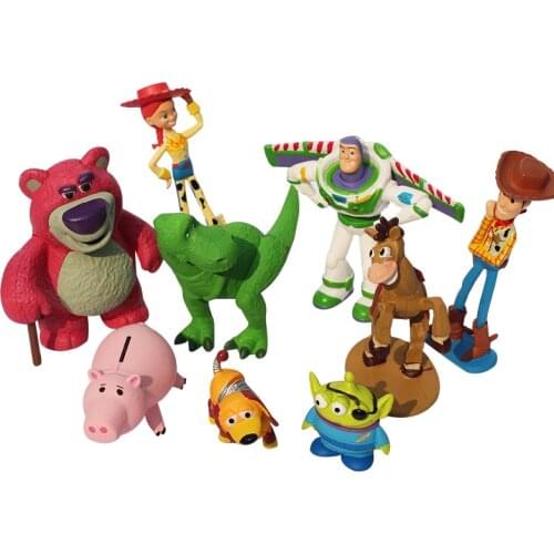 8-9cm 9pcs/Lot Toy Story 4 Figures Woody Buzz lightyear Jessie Bullseye Horse Lotso Bear Rex Dinosaur Aliens Hamm Pig Model Toys