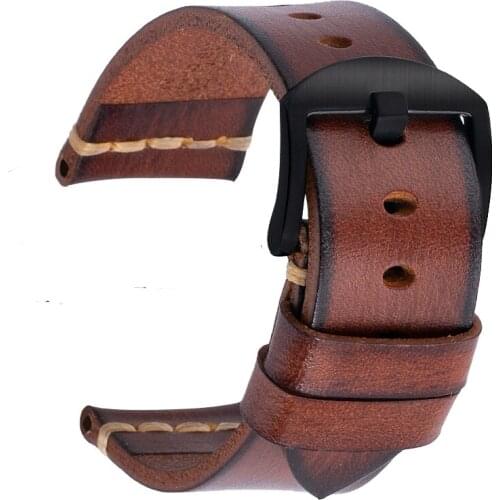 Handmade Italian Calfskin Watchband Polished Vintage 18 19 20 21 22 24 26MM Leather Strap, Distressed Vintage