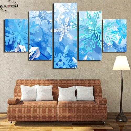 Blue White Snowflake Paintings Living Room Home Decor Canvas Art Wall Pictures 5 Panels Unframed Prints Poster