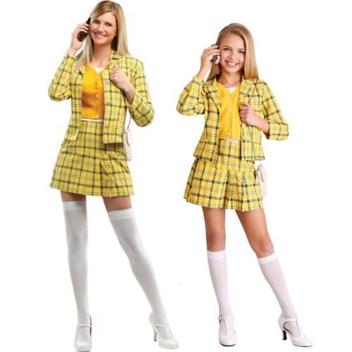 Film Clueless Cher Horowitz Dress Suit School Uniform College Jacket Skirt Knitted Sweater Halloween Cosplay Costume for Woman