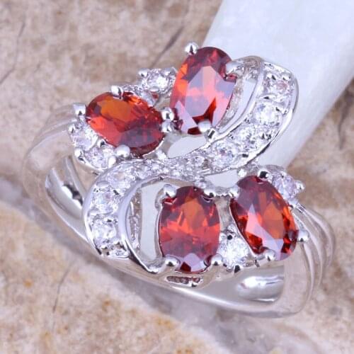 Good-Looking Red Garnet Silver Plated Womens Ring Size 6 / 7 / 8 / 9 R0925
