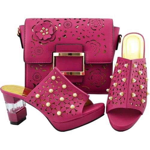 Top sale silver women shoes match bag set with big beads design african shoes and handbag for dress YM007,heel 8.5CM
