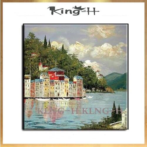 Lienzo impreso a mano pintura al óleo Mar Mediterráneo paisaje pintura al óleo Material de lino decoración del hogar Decoración