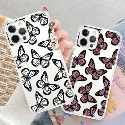 Cute White Butterfly Phone Case For IPhone 12 mini 11 Pro MAX Xs Xr 6s 7 8 Plus SE2020 Soft TPU Girl Cover