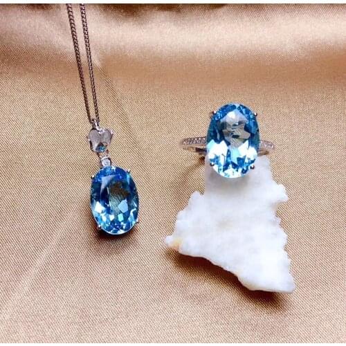 Fashion Lovely Butterfly Natural blue topaz gem jewelry sets natural gemstone ring Pendant 925 silver women party gift jewelry