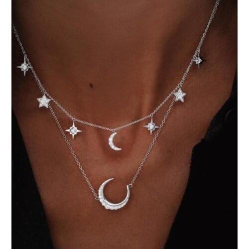 Trendy BOHO Multi Layered Choker Necklace For Women Moon Star Pendants Necklaces 2020 New Chain Chokers Nacklaces Gift Jewlery