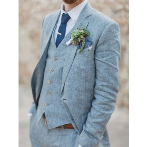 ANNIEBRITNEY Blue Summer Beach 3 Piece Wedding Linen Suit 2020 New Formal Prom High Quality Custom Men Wedding Suits With Pants
