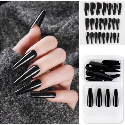 24 Pcs Set False Nail Tips Candy Color Full Cover Matte Coffin Ballerina Fake Nails DIY Beauty Manicure Nails Extension Tools
