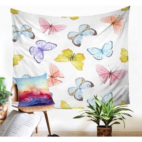 Esthetical Wall Cloth Vivid Print Macrame Panel Colourful Butterflies Pattern Tapestry Modern Home Decoration Farmhouse Decor