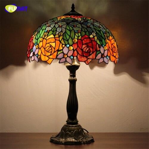 FUMAT European Brief Table Lamps Pastoral Stained Glass Home Decor Bedside Lamps Art Tiffany Office Living Room Table Lights