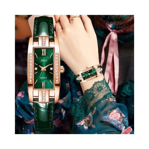 2021 New Elegant Square Ladies Quartz Watch Korean Personality Small Green Watch Belt Ladies Watch