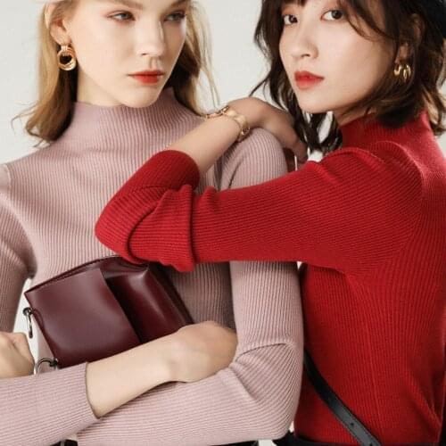 Autumn New Sweater Womens Long-sleeved Sweater Half-high Collar Korean Slim Commuter Bottoming Shirt Womens Sweaters