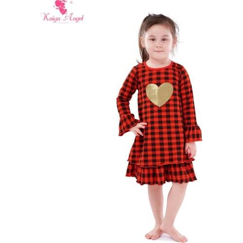 Kaiya Angel Christmas Red Black plaid heart Baby Girls Back To School Boutique Dress Toddler Kids Summer Autumn Winter Clothes