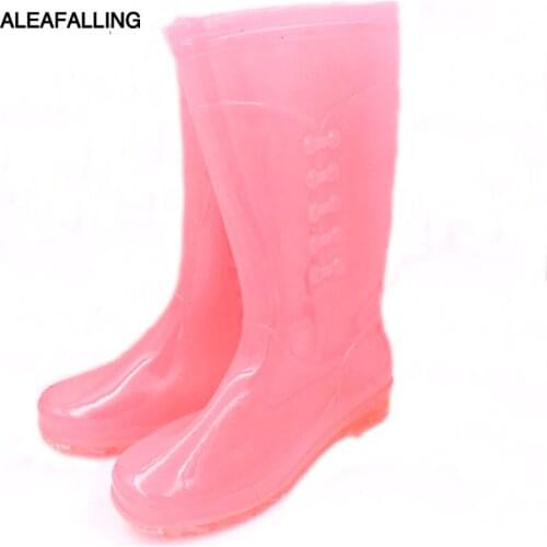 Aleafalling Fretwork Knee High Woman Rainboots Fashion Solid Jelly Rubber Waterproof Student Botas Rainbow-color Rain Shoes W131