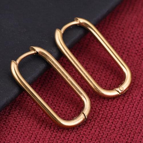 6pcs Lot Stainless Steel Gold Oval Korean Earrings Hoop Earring for Women Female Retro Drop Fashion Jewelry Wholesale Items