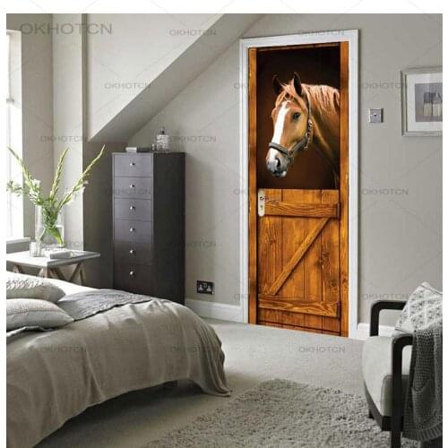 Modern Pvc Wall Decor Sticker Running Horse Posters Sticker Animals Door Sticker DIY Door PVC Waterproof Wallpaper For Bedroom
