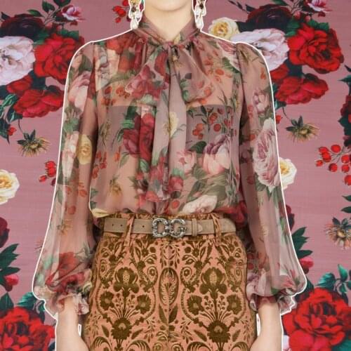 100x145cm Rose Print Polyester Thin Chiffon Fabric For Woman Summer Dress Long Beach Dress Blouse DIY Sewing