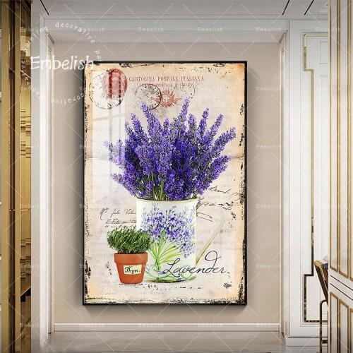 Embelish Vintage Purple Lavender Canvas Painting Provence Scenery Wall Art Poster Oil Picture For Home Decor Living Room Picture